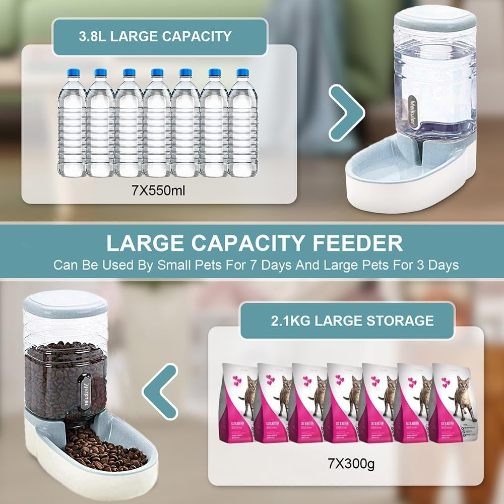 Convenient Automatic Dog and Cat Feeder & Water Dispenser Set - Perfect for Small & Medium Pets, 1 Gallon Capacity in Stylish Grey