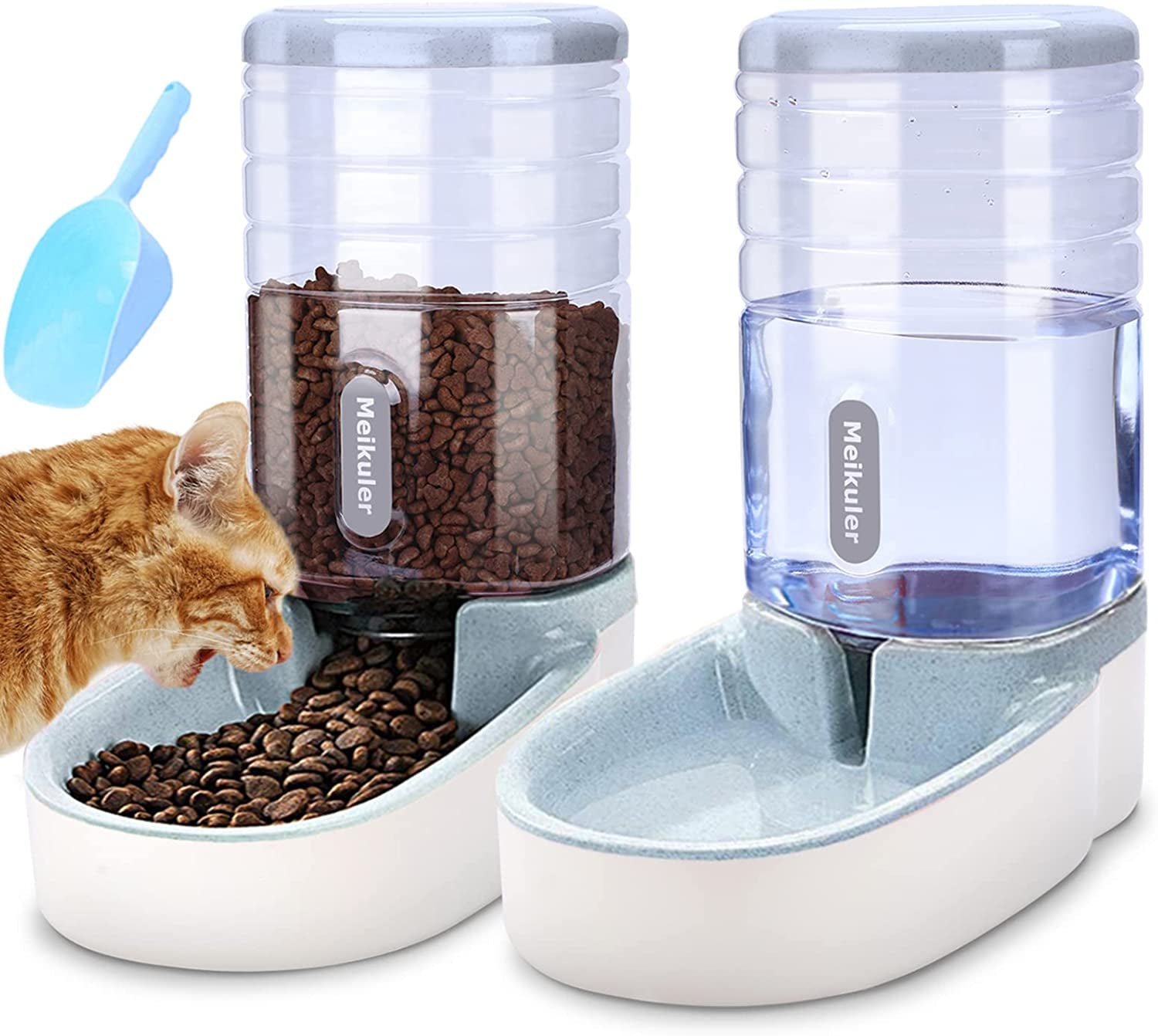 Convenient Automatic Dog and Cat Feeder & Water Dispenser Set - Perfect for Small & Medium Pets, 1 Gallon Capacity in Stylish Grey