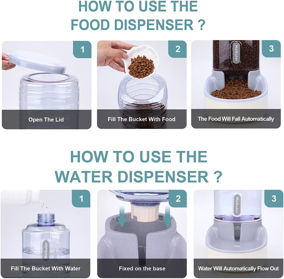 Convenient Automatic Dog and Cat Feeder & Water Dispenser Set - Perfect for Small & Medium Pets, 1 Gallon Capacity in Stylish Grey